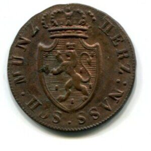 1822 Nassau German State 1/4 Kreuzer Coin (b289-14)